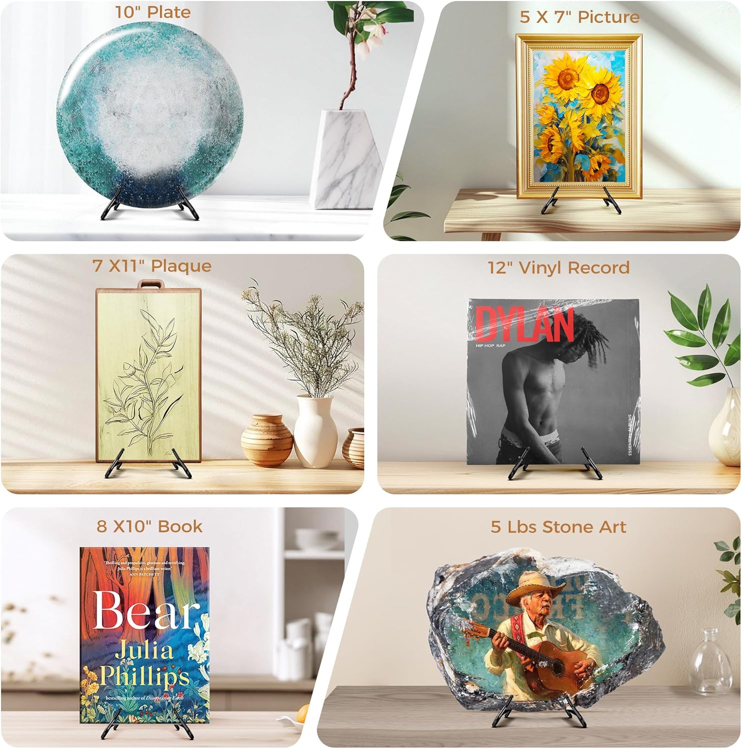 TR-LIFE Plate Stands for Display, 6.5 inch, 2 Pack, Metal Picture Holder Easel Stand for 6–12 in Plates, Frames and Books, up to 1.5 in Thick