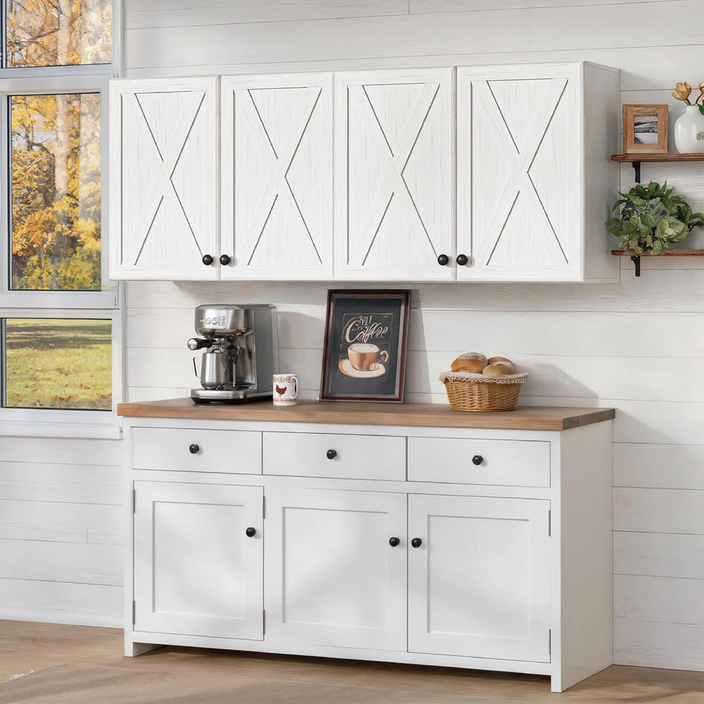 Furnaza Farmhouse 60" W Large Wall Cabinets with Adjustable Shelf | Uppe...