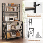 Yaheetech Kitchen Bakers Rack with Power Outlet & LED Lights, 5 Tiers Coffee Bar Table with 8 S Hooks, 64 Inches Tall Microwave Oven Stand with Storage for Spices, Pots, Gray