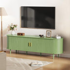 DHH 70.8 Inch Mid Century Modern TV Stand with Power Outlet for TVs up to 80 Inch, Entertainment Center with Storage and Adjustable Shelves, Media Console with Sliding Doors for Living Room(Green)