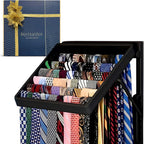 TieMaster Tie Rack and Scarf Organizer, Battery-Free Design, Holds 60 Ties and Scarves with 5 Belt Hooks, Easy Installation, Wall Mounted Tie Organizer, Luxury Gift for Men & Women