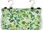 Bright Green Clover St. Patrick Bedside Caddy for Dorm Bed Bedside Hanging Caddy Bag Iron Frame Storage Organizer Pocket for Bunk Home College Hospital Beds 2 Hooks