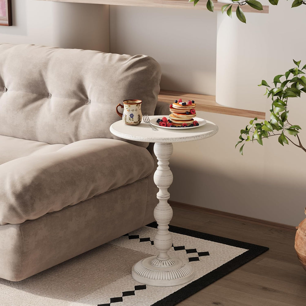 Small Round Metal Side Table, Lightweight Antique Accent Table,Retro Round Dr...