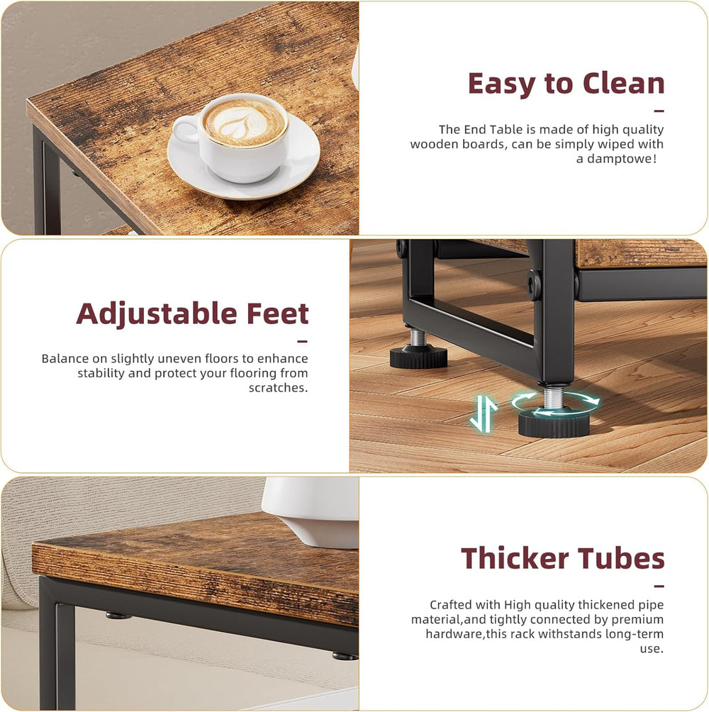 Simple Trending Side Table, End Table with 3 Tiers Open Shelves, Bedside Tabl...