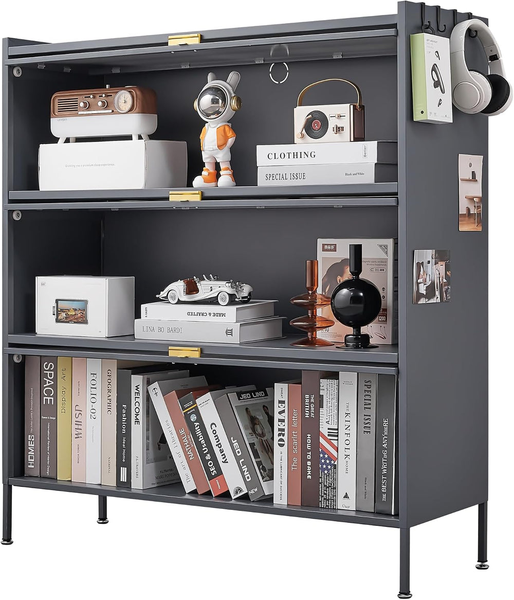3 Tier Pantry Storage Cabinet with PC Glass Doors Baker Rack Kitchen Storage ...