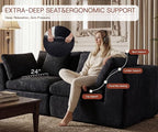 79'' Oversized Cloud Sectional Boneles Loveseat for Living Room, Modern Big Compressed 2 Seater Couch with 2 Throw Pillows, Comfy Chenille Deep Seat Memory Foam Spineless 2 Person Couch, Black | No Assembly Needed, Premium Chenille, Flexible Modular, W...