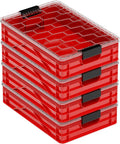 SIDIO Quarter Crate 4 Pack of Stackable Storage Bins - Organizer Bins with Dividers for Garage Organization, Home Storage - Heavy Duty Plastic Containers - 19.16” x 12.75”x 4.57” (Red)