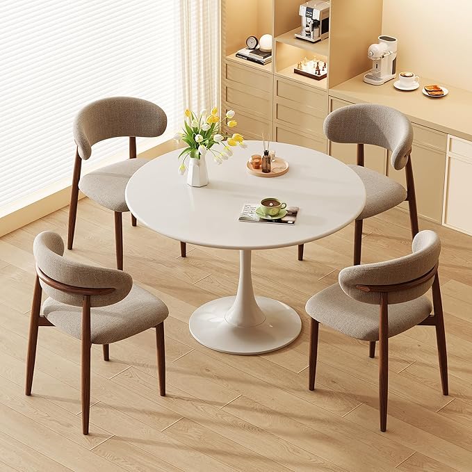 Dining Chairs Set of 2 for Kitchen Dining Table Mid Century Modern Farmhouse Upholstered Linen Dining Room Chairs with Metal Legs, Walnut Khaki