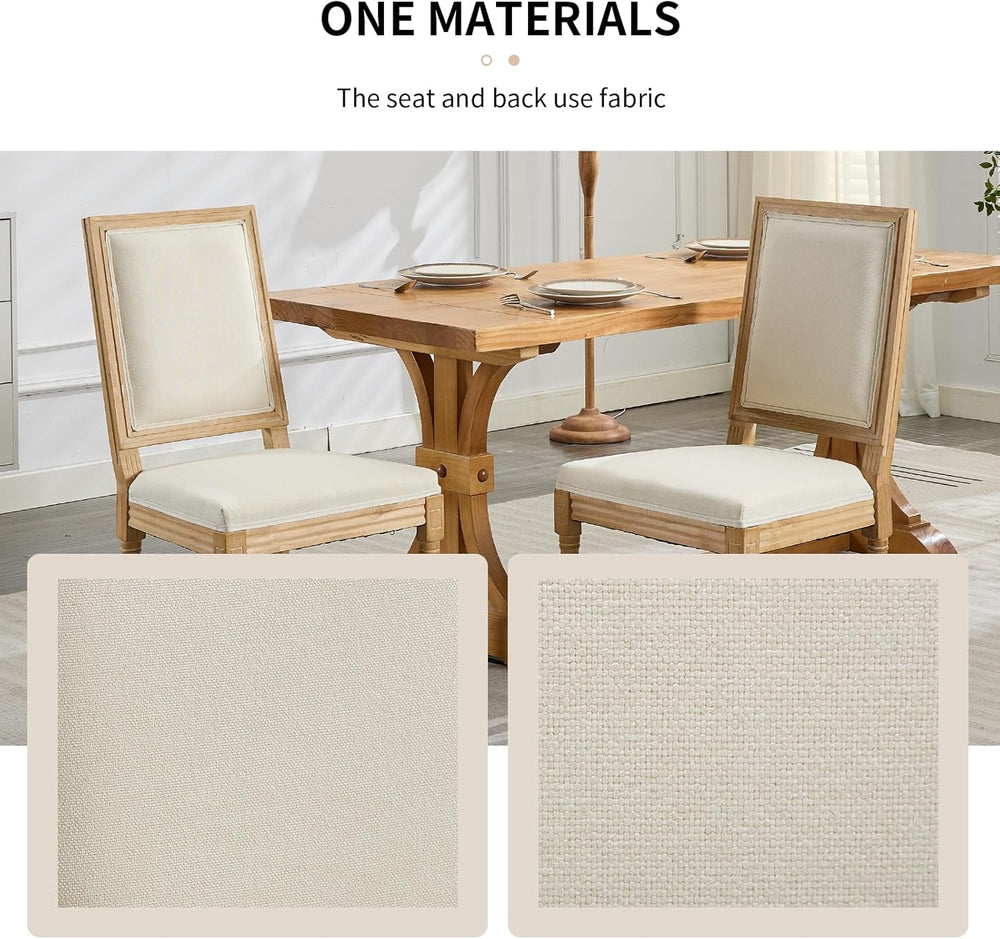 Vintage French Country Dining Chairs Set of 6, Linen Fabric Dining Chair with...