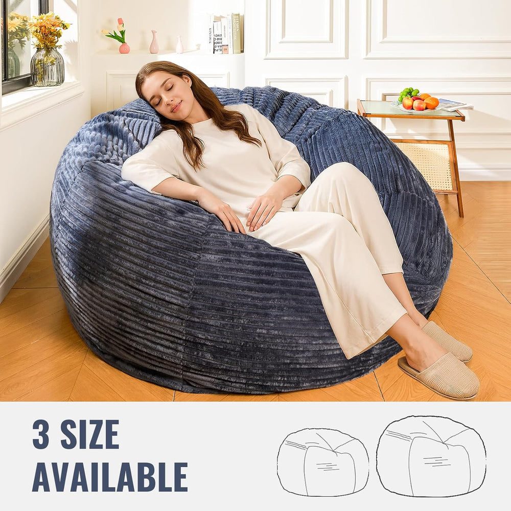 5FT Bean Bag Chair, Giant Bean Bag Chairs with Memory Foam Filled, Bean Bag C...