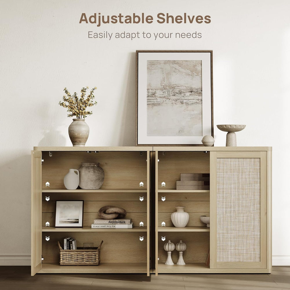 SICOTAS Rattan Buffet Sideboard Storage Cabinet - 64" Modular Boho Farmh...