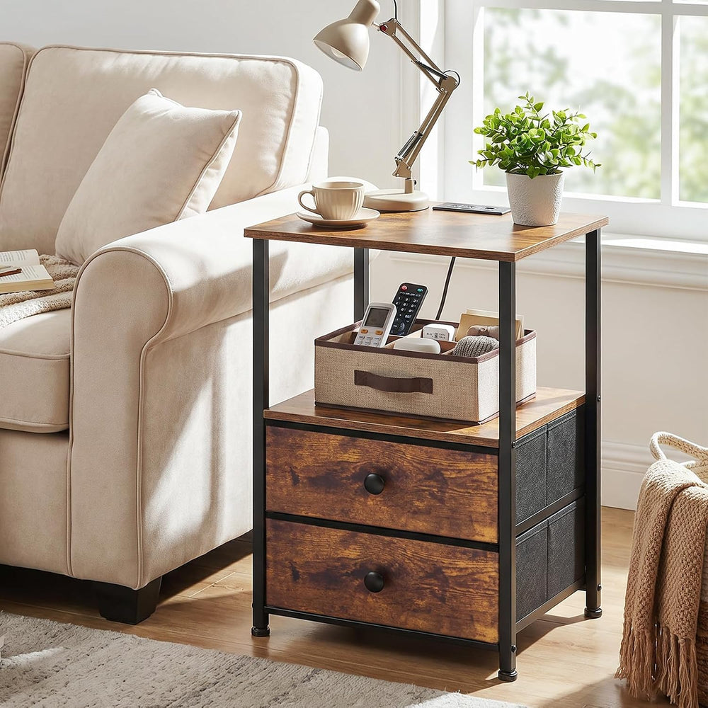 LOAKEKEL Night Stand, Nightstands Set of 2 with Charging Station | Bedside Ta...