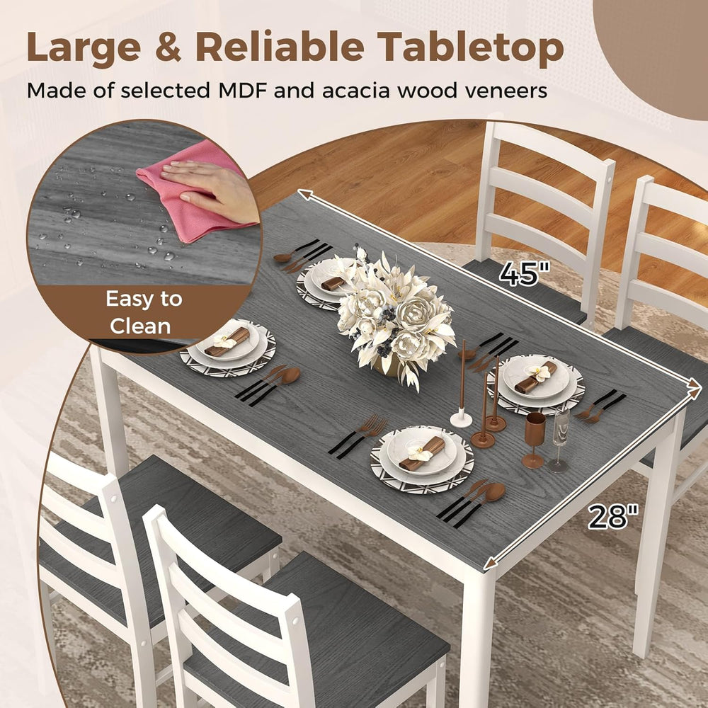 COSTWAY 5-Piece Dining Table Set for 4 w/Rubber Wood Structure, Grey | Spacio...