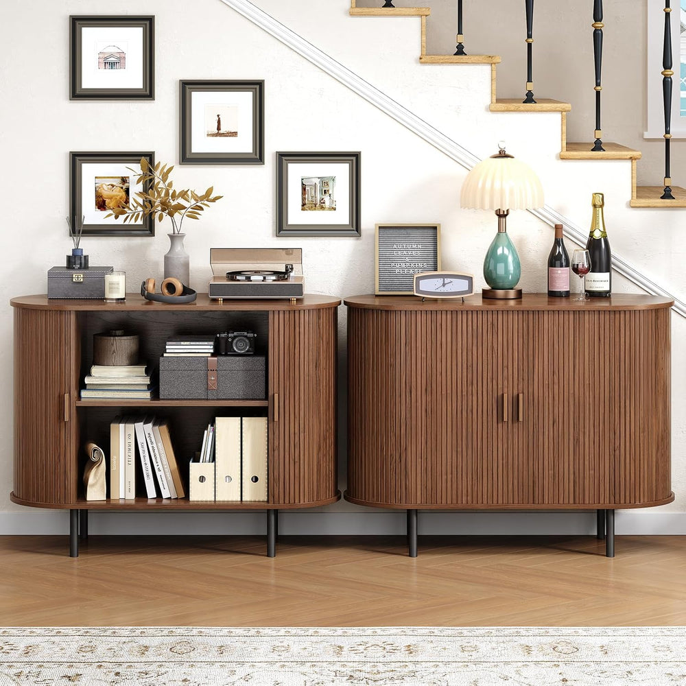 Buffet Cabinet with Storage, Fluted Sideboard Buffet with Sliding Door, Coffe...