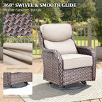 Luxury Swivel Rocker Chairs Fire Pit Table Set with 6" Thick Cushion 4 piece Wicker Outdoor Patio Chair with Sofa,Comfortable High Back Outdoor Patio Furniture Set - Brown | Beige