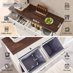 Modern Double Tilt-Out Laundry Hamper Cabinet, 20 Gallon Fluted Trash Can Cabinet w/2 Drawers, Wooden Hidden Garbage Can Cabinets with Laundry Basket, for Bathroom and Kitchen, Antique White