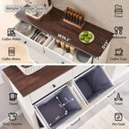 Modern Double Tilt-Out Trash Cabinet, 20 Gallon Fluted Laundry Hamper Cabinet w/2 Drawers, Wooden Hidden Garbage Can Cabinets with Storage Basket,Free Standing for Kitchen & Living Room, White