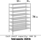 24" Deep x 54" Wide x 74" Height Wire Shelving Kit | 8-Tier | NSF Commercial Storage Rack Unit