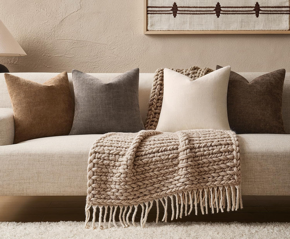 Pack of 4 Throw Pillow Covers 20x20 Inch Chenille Textured Neutral Brown Soft...