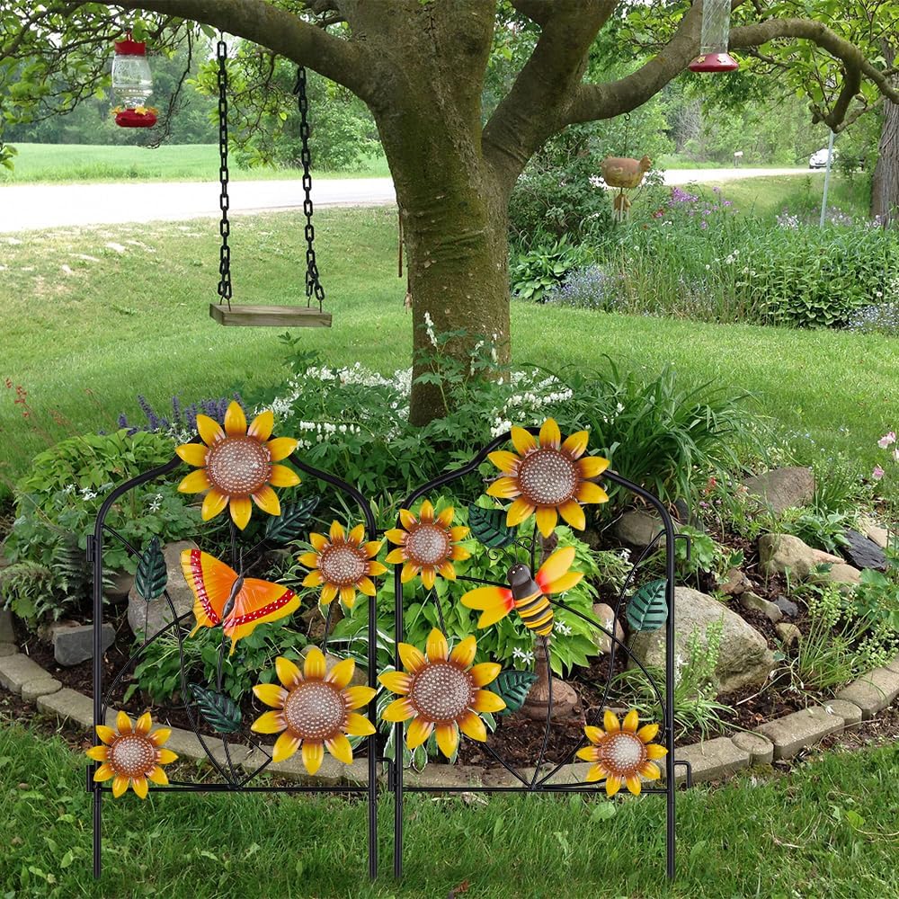 hogardeck Garden Decor for Outside, Set of 2 Metal Fence Decorative Garden St...