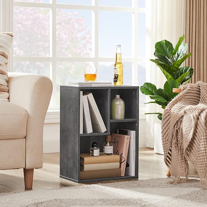 VECELO Small Bookshelf, 3 Cube Shelf, Fits Tallest Hardcovers, Horizontal Available, Short Bookcase for Small Spaces,Modern Gray