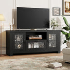 Garvee Farmhouse TV Stand for 55 Inch TV, Entertainment Center with Acrylic Door & Adjustable Shelves, Sideboard Buffet Storage Cabinet for Living Room Bedroom, Black