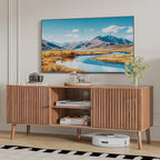 Mid Century Modern TV Stand for Televisions up to 60 Inches, with Sliding Doors and Storage, Television Stands, TV Consoles, Media Consoles for Living Room(Walnut-51.2inch)
