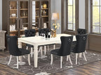 East West Furniture LGDA7-LWH-12 7 Piece Dining Set Includes a Rectangle Kitchen Table with Butterfly Leaf and 6 Polyester Fabric Upholstered Chairs, linen white