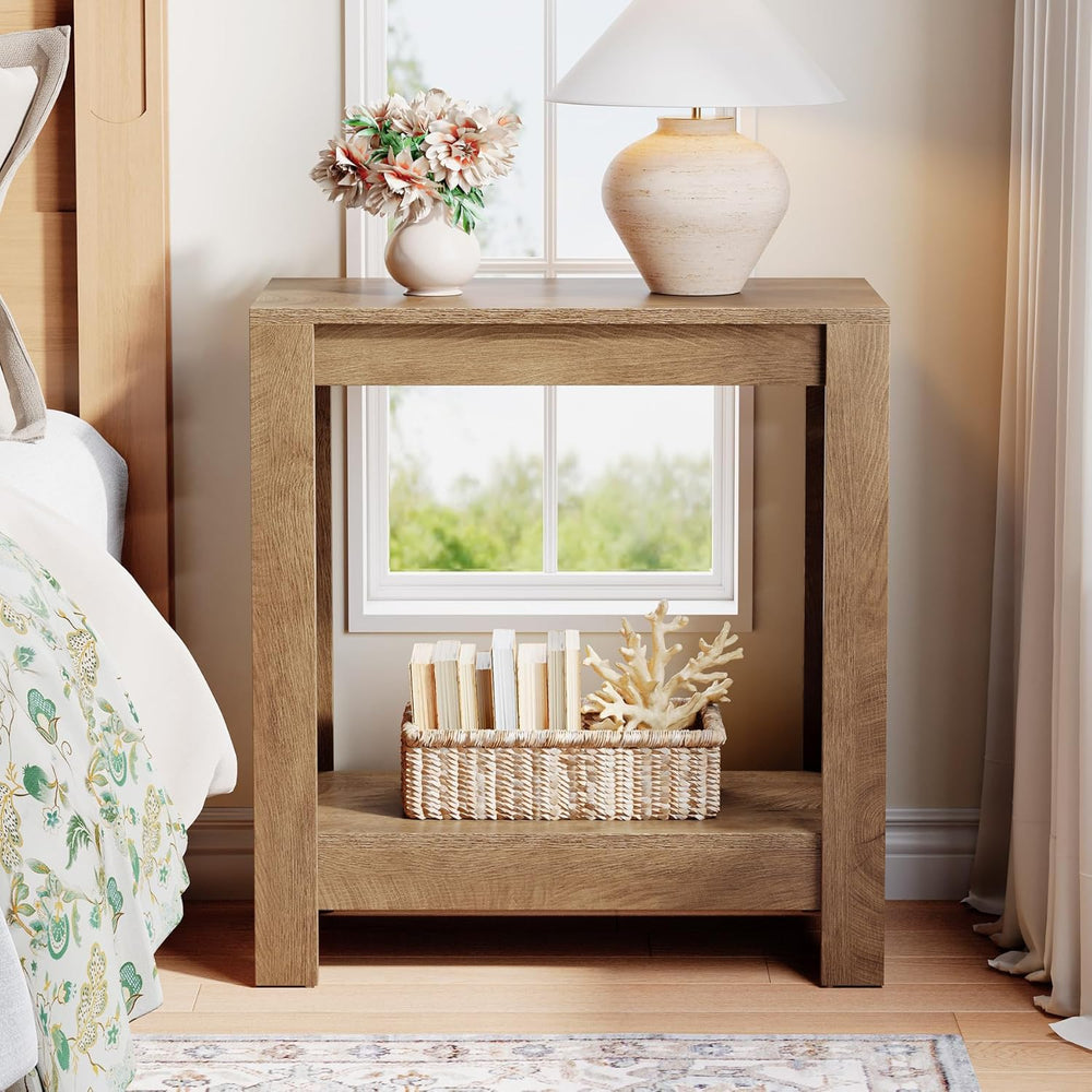 Tribesigns Narrow Side Table, 2-Tier Farmhouse Wooden End Table with Storage ...