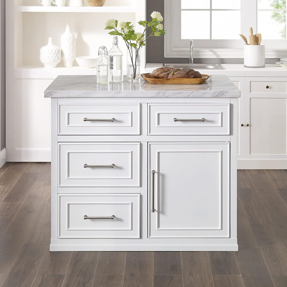 Crosley Furniture Cutler Faux Marble Top Kitchen Island with Storage, Breakfa...