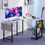 Sweetcrispy L Shaped Computer Desk - Gaming Corner 50 Inch PC White Writing Study Student Table with Wooden Desktop CPU Stand Side Bag Reversible for Home Office Room Small Space, White