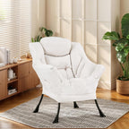 Furlide Lazy Chair with Ottoman, Soft Comfy Chair for Bedroom, Beige | Accent Lounge Chair with folding Foot Stool, Removable Washable Cover and Side Pocket for Reading, Relaxing in Living Room