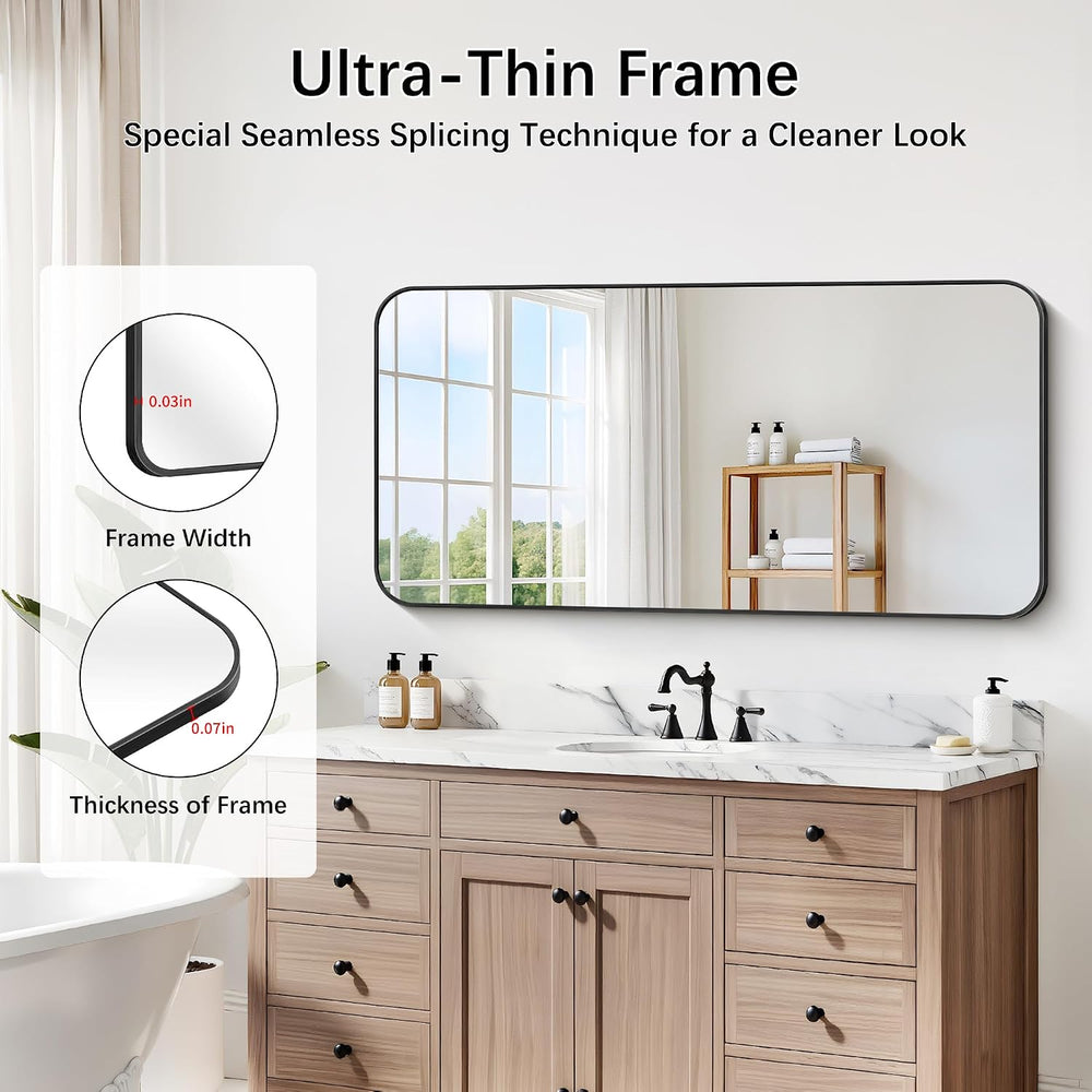 DESBING 24" x 48"Bathroom Mirror, Matte Black Wall Mirror with Meta...