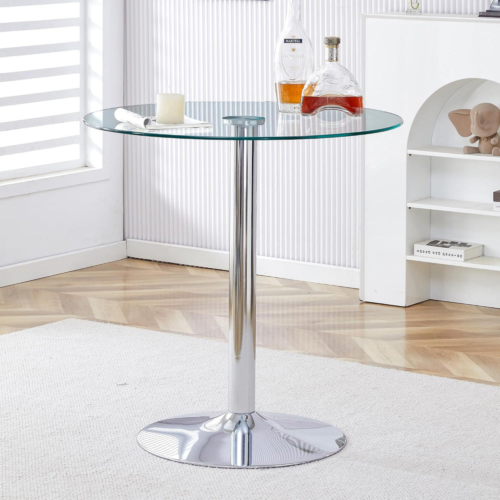 A Glass Tabletop with a Diameter of 35 inches and a Modern Minimalist Circula...