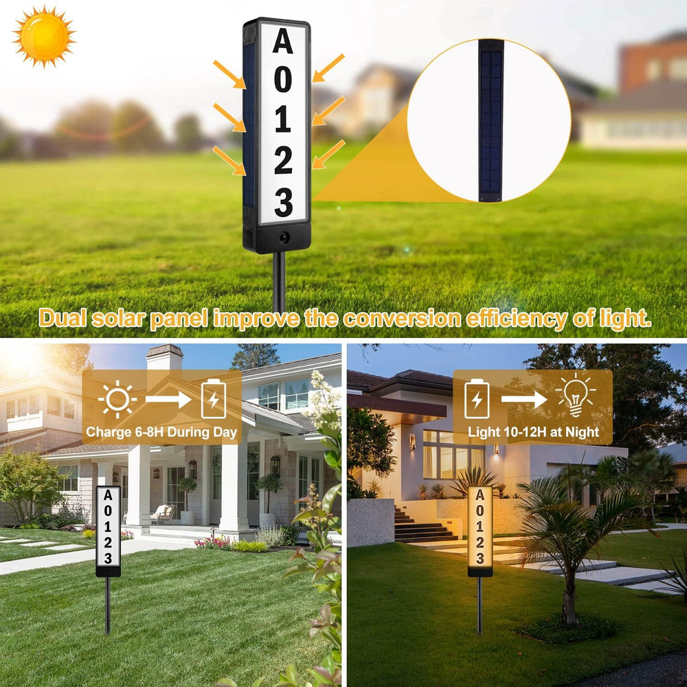 T-SUN Solar Address Signs for Yard Vertical LED House Numbers for Outside