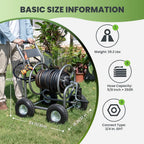 Giraffe Tools Garden Hose Reel Cart, Cart with Wheels Heavy Duty, Industrial Hose Reels for Outside, 250-Feet of 5/8" Hose Capacity, Hose Guide Pre-Installed