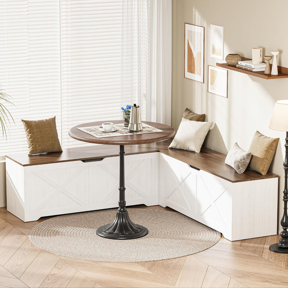 L Shaped Storage Bench, 63" Corner Bench with Storage, Breakfast Nook Be...