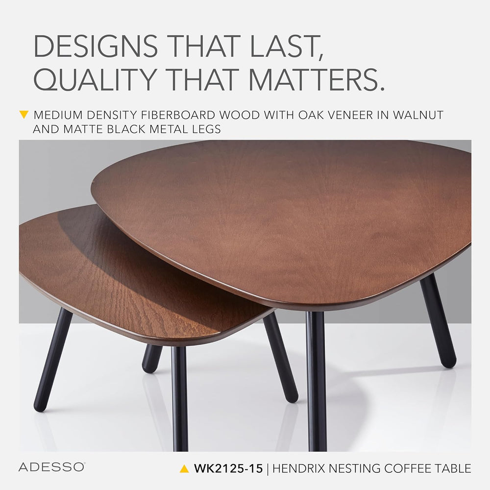 Adesso Set of 2 Nesting Coffee Tables, Walnut Oak & Matte Black | Hendrix...