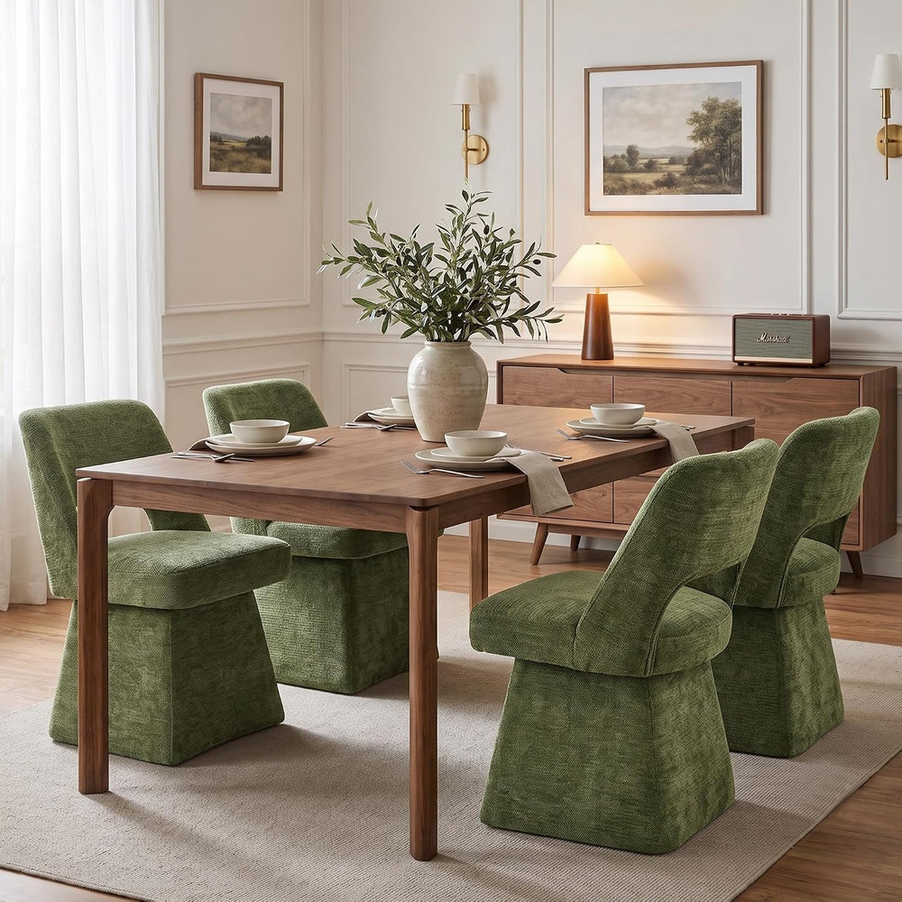 VKNOW Upholstered Swivel Dining Chairs Set of 4 with Curved Open Back