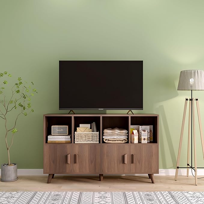 Cubby Shelf Bookcase with Doors - Wooden 8 Cubes Floor Standing Open Bookshel...