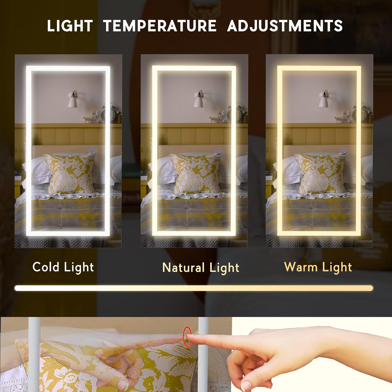 LAVIEVERT Jewelry Armoire with LED Lighted Mirror, Wall/Door Mounted Frameless Mirror with 3 Color Lights, Lockable Jewelry Cabinet Hanging Jewelry Organizer with 2 Drawers - White