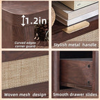 LEYAOYAO Rattan Nightstands Set of 2 with Charger Station, 23" Wide Boho Night Stand with 2 Drawers, Bedside Table Open Shlef, Bed Side End Table Dresser for Bedroom, Living Room Hallway, Walnut