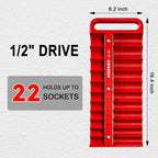 Magnetic Socket Holder Set with Handle, Portable Socket Organizer, Heavy Duty Socket Racks 1/2" Drive Holders Hold 22 standard Sockets for Tool Box (Red, 1/2" Drive)