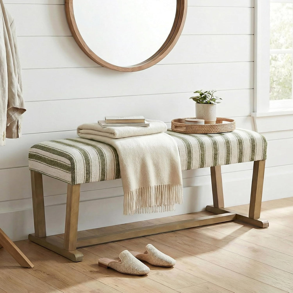 VKNOW 41" Upholstered Entryway Bench, End of Bed Bench with Cushion and ...
