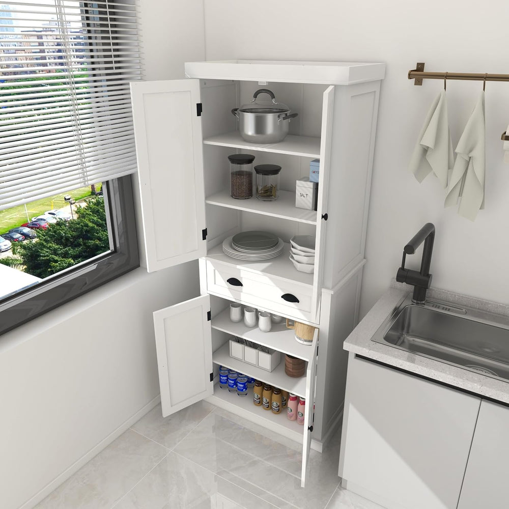 71" Pantry Cabinet, Freestanding Tall Cupboard Storage Cabinet with a Dr...
