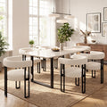 Modern Corduroy Dining Chairs Set of 6 with Metal Legs,Comfy Accent Dining Room Chairs Upholstered Kitchen Side Chairs with Curved Backrest for Dining Room Kitchen Living Room (White,6)