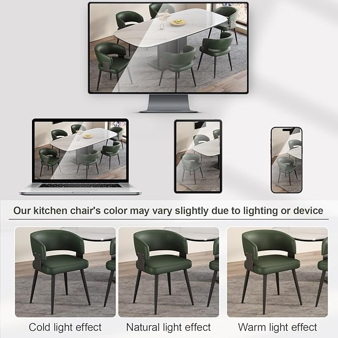 Modern Dining Chairs Set of 6, Upholstered Faux Leather Kitchen Side Chairs with Curved Open Back, Easy Assembly for Dining Room, Restaurant, Cafe, Green