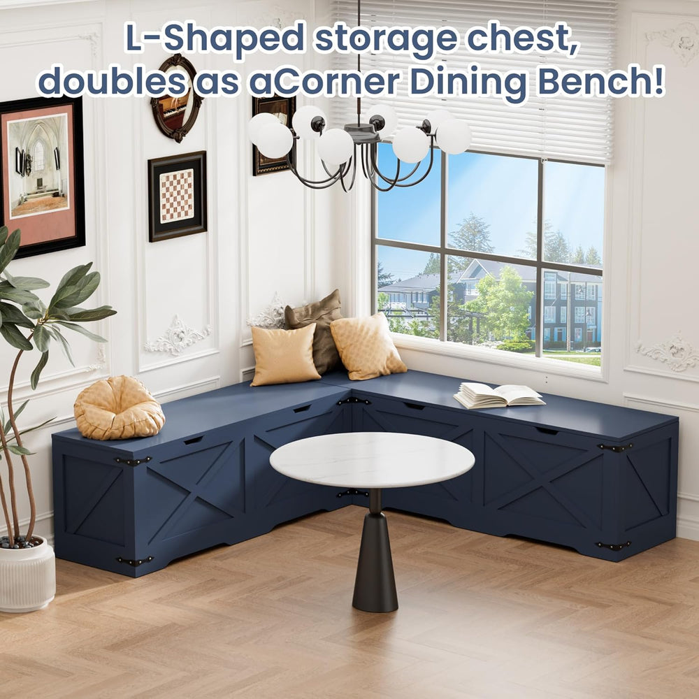 L Shape Storage Bench, Backless Farmhouse Kitchen Breakfast Nook Bench, Corne...