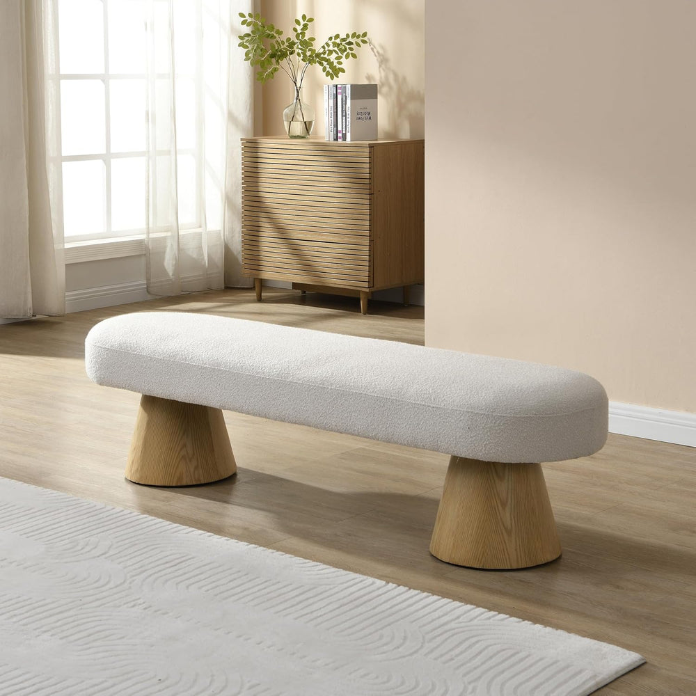 Christopher Knight Home Manila 64" Oval Dining Bench, Boucle Ottoman Ben...