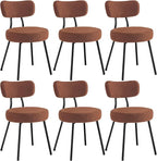 VASAGLE Boucle Dining Chairs Set of 6, Upholstered Kitchen Dining Room Chairs with Curved Backrest and Steel Frame, Modern Mid Century, Round, for Vanity, Living Room, Coffee Brown UKDC110K01-3J
